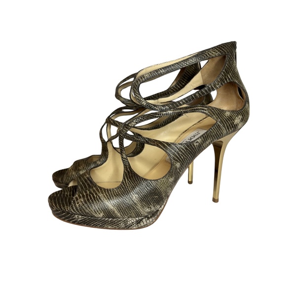 Authentic Jimmy Choo Latina Lizard Print Leather Ankle Sandals-Size 39